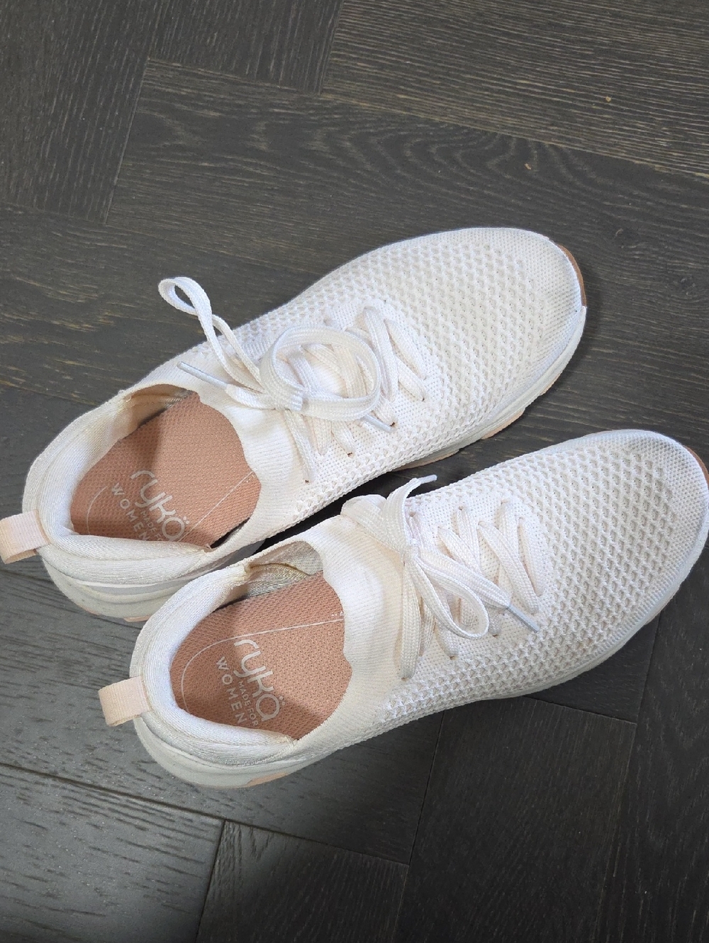 Ryka Women’s White Knit Lace-Up Sneakers with Blush Insole